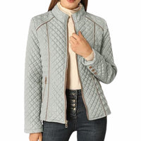 Women's Quilted Zip Up Jacket | Stand Collar Hip Length Angle