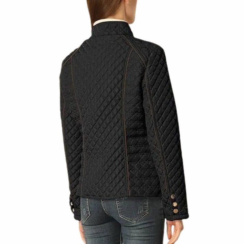 Women's Quilted Zip Up Jacket | Stand Collar Hip Length Close Up