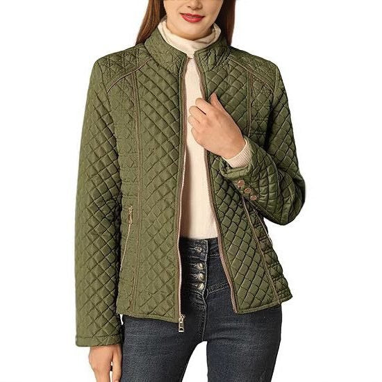 Women's Quilted Zip Up Jacket | Stand Collar Hip Length Lifestyle