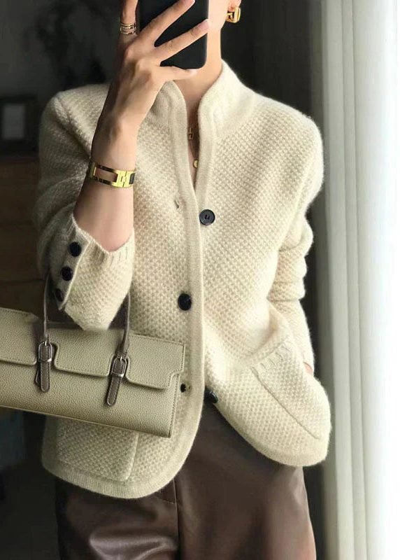 Women's Ribbed Cardigan Sweater | Stand Collar Button-Down Knit Front