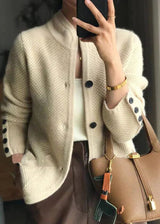 Suéter cardigan de punto acanalado para mujer | con cuello alto y botones al frente