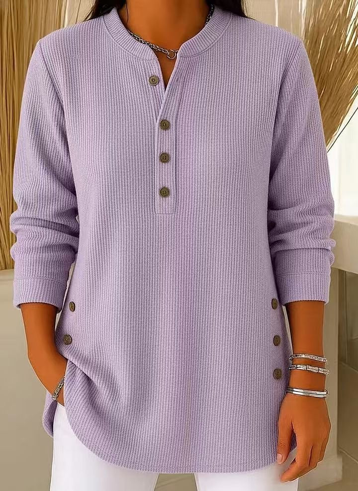 Women's Ribbed Henley Top | Long Sleeve Relaxed Fit Angle