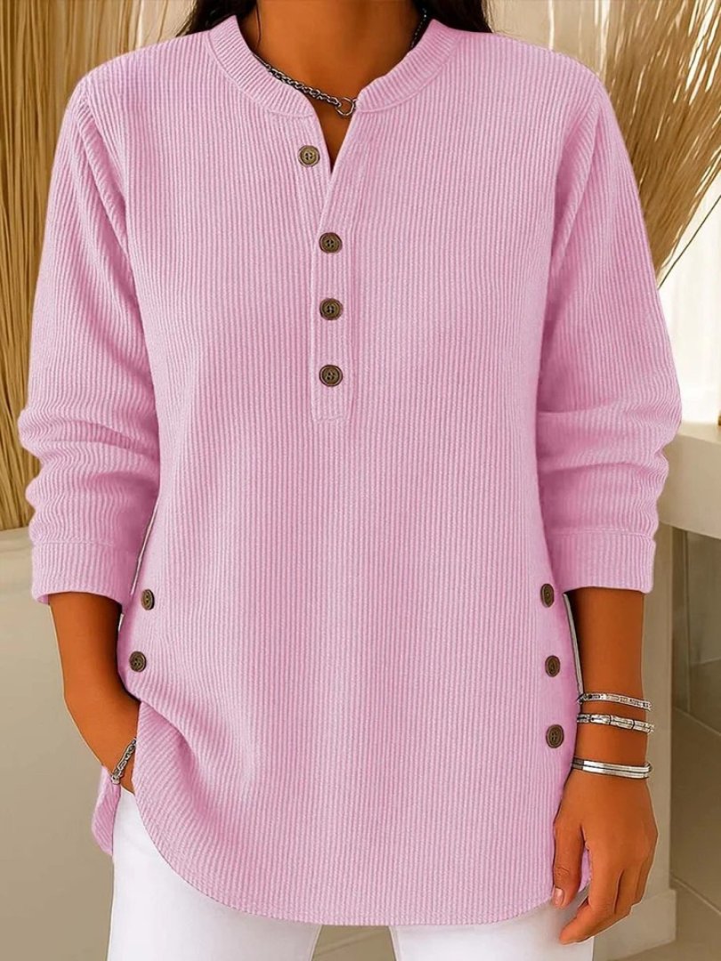 Women's Ribbed Henley Top | Long Sleeve Relaxed Fit Hero