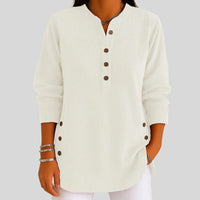 Women's Ribbed Knit Pullover | Button Front Crew Neck Sweater Back