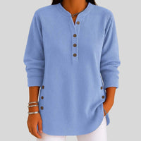 Women's Ribbed Knit Pullover | Button Front Crew Neck Sweater Hero