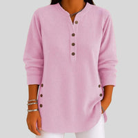 Women's Ribbed Knit Pullover | Button Front Crew Neck Sweater Side