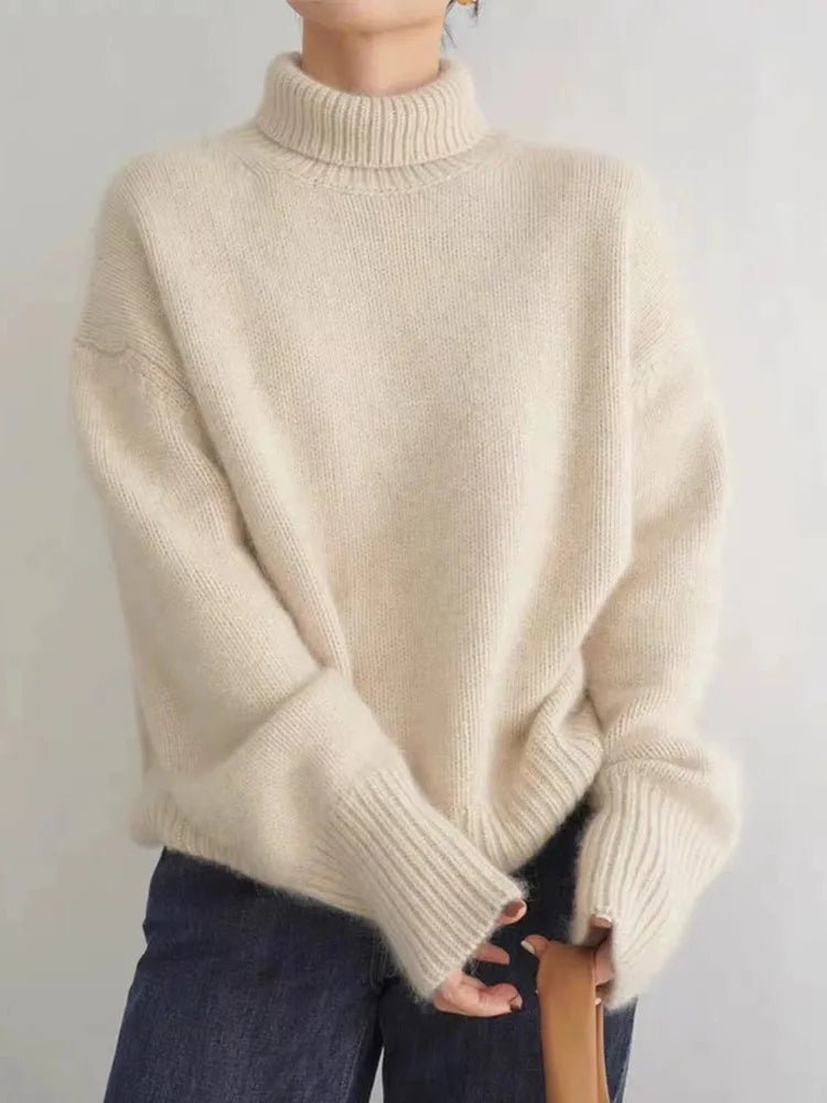 Women's Roll Neck Sweater | Cozy Ribbed Knit Front