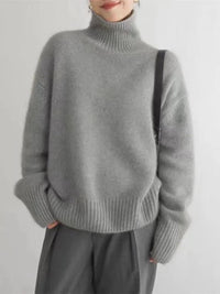 Women's Roll Neck Sweater | Cozy Ribbed Knit Side