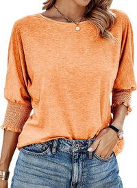 Women's Ruffle Cuff Crewneck Blouse | Pleated Sleeve Everyday Fit Angle
