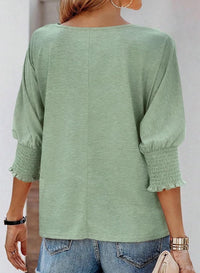 Women's Ruffle Cuff Crewneck Blouse | Pleated Sleeve Everyday Fit Detail