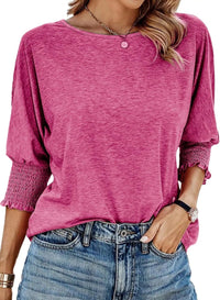 Women's Ruffle Cuff Crewneck Blouse | Pleated Sleeve Everyday Fit View 15