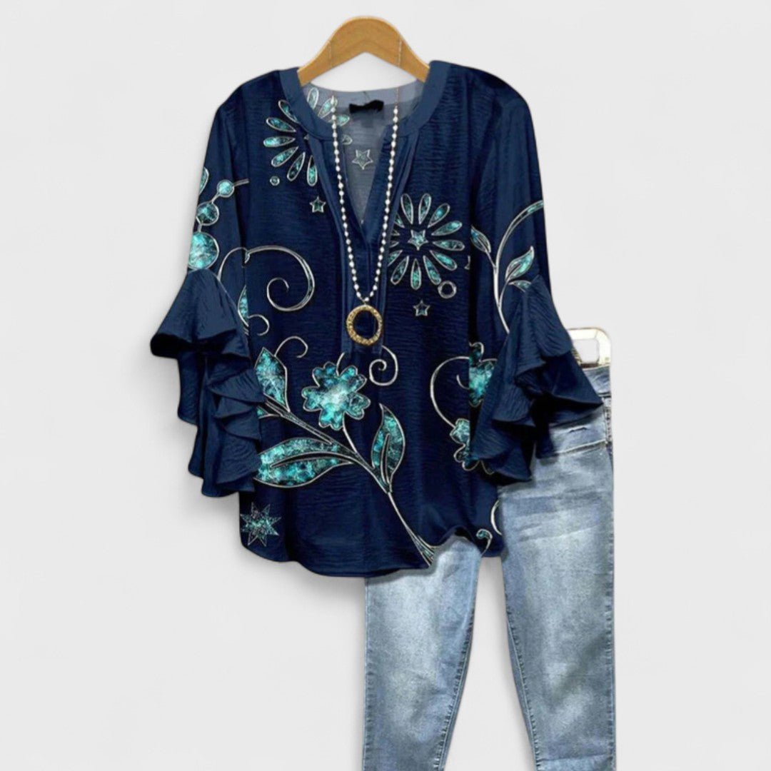 Women's Ruffle Sleeve Blouse | V-Neck Tunic Fit Alternate