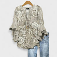 Women's Ruffle Sleeve Blouse | V-Neck Tunic Fit Angle