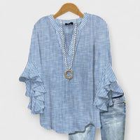Women's Ruffle Sleeve Blouse | V-Neck Tunic Fit Detail