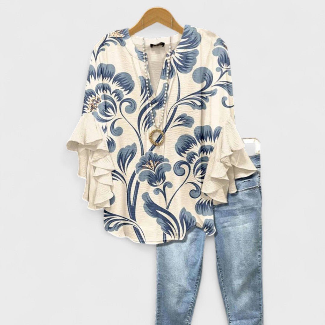 Women's Ruffle Sleeve Blouse | V-Neck Tunic Fit Hero