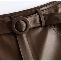 Women's Sheepskin Leather Pants | O-Ring Belt Straight Leg Angle
