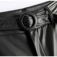 Women's Sheepskin Leather Pants | O-Ring Belt Straight Leg Back