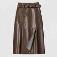 Women's Sheepskin Leather Skirt | Perforated Panel Asymmetric Detail
