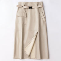 Women's Sheepskin Leather Skirt | Perforated Panel Asymmetric Hero