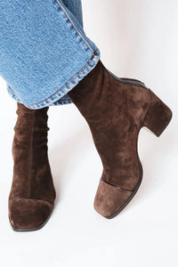 Women's Square Toe Block Heel Boots | Suede Ankle Close Up