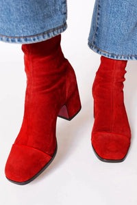 Women's Square Toe Block Heel Boots | Suede Ankle Detail