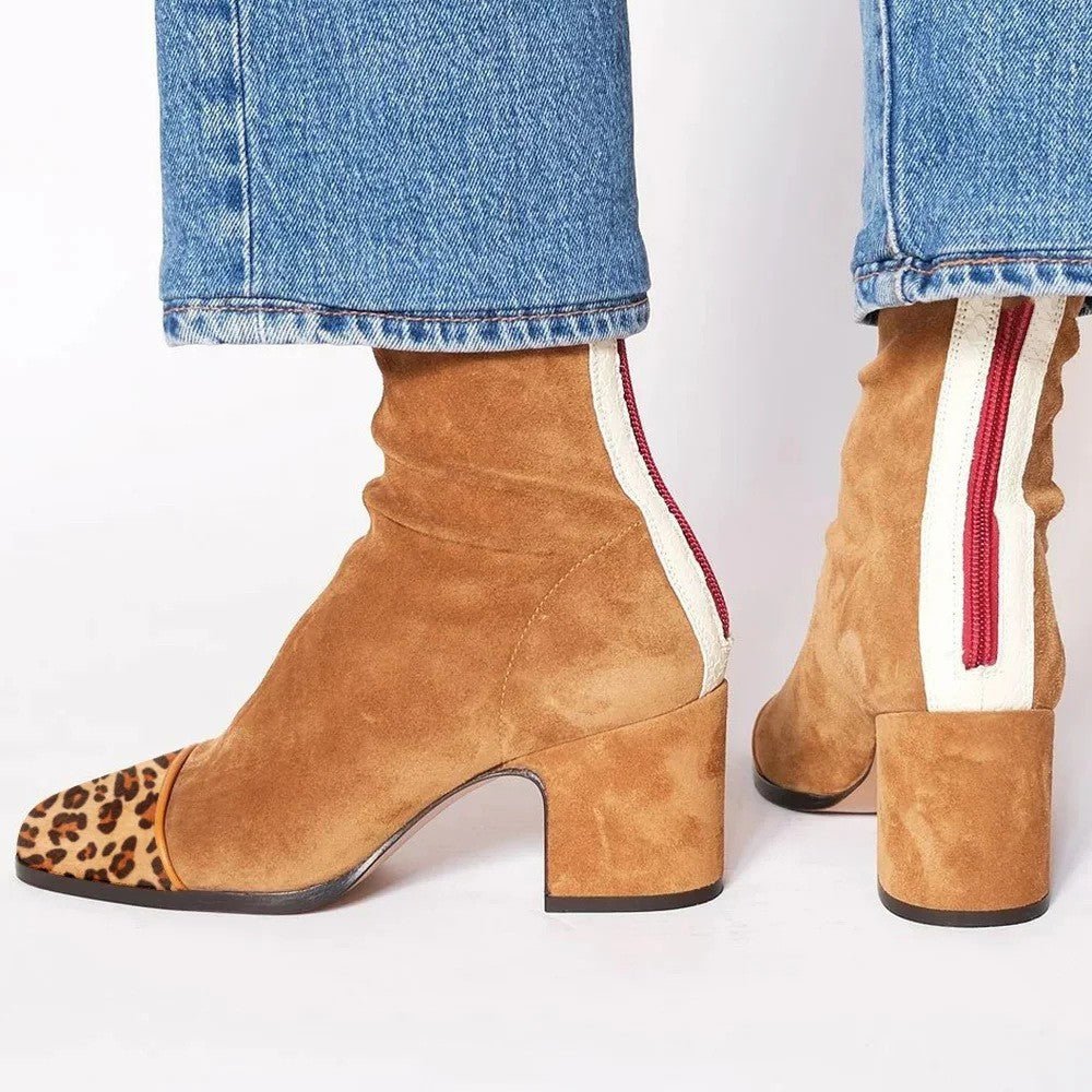 Women's Square Toe Block Heel Boots | Suede Ankle Lifestyle