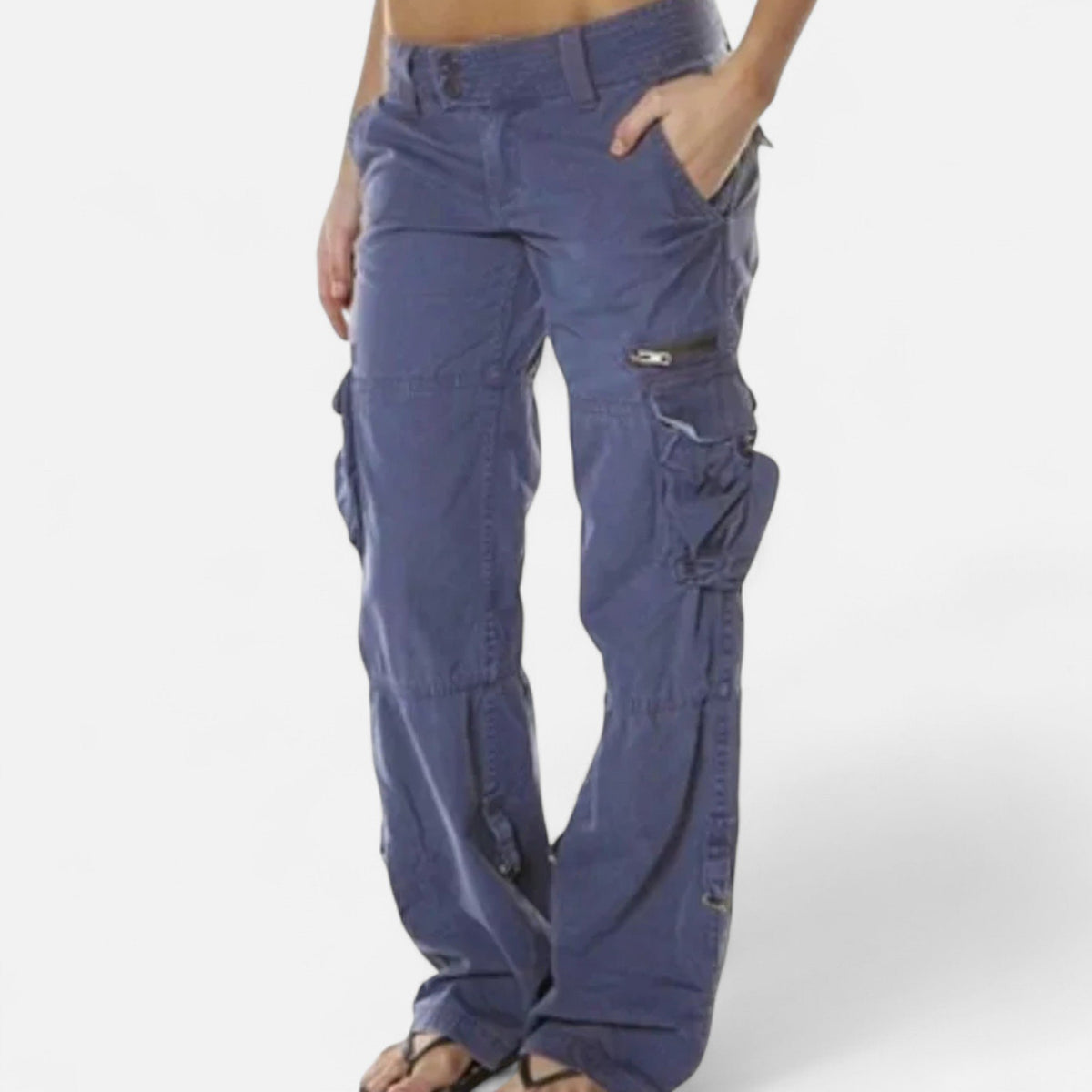 Women's Straight Leg Cargo Pants | Mid-Rise Relaxed Fit Close Up