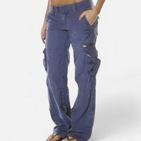 Women's Straight Leg Cargo Pants | Mid-Rise Relaxed Fit Close Up