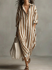 Women's Striped Linen Long Shirt Dress | Loose Fit Lifestyle