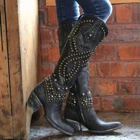 Women's Studded Western Knee-High Boots Front