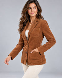 Women's Suede Button-Down Blazer | Polished Everyday Jacket Detail