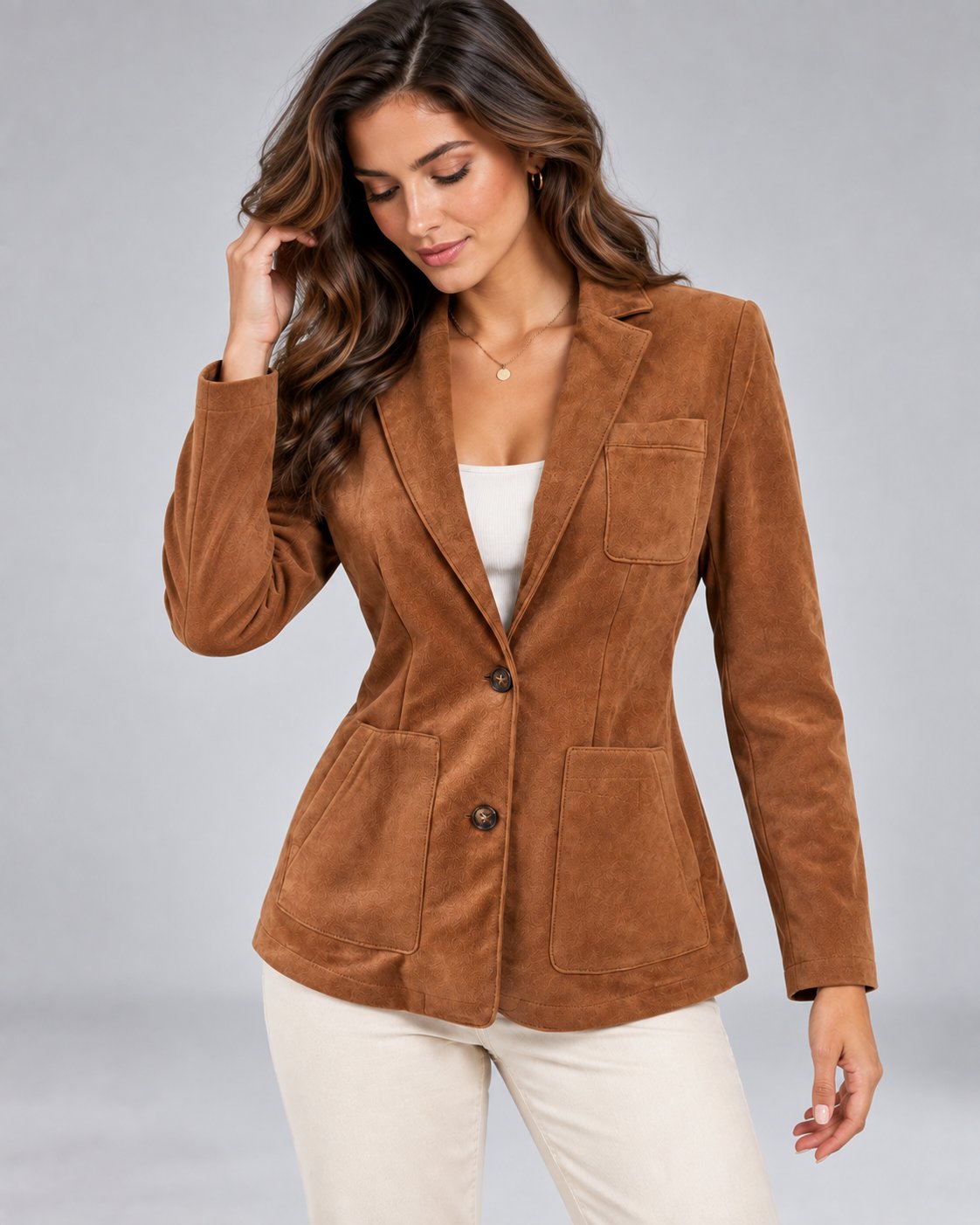 Women's Suede Button-Down Blazer | Polished Everyday Jacket Front