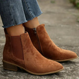 Women's Suede Chelsea Boots | Pointed Toe Block Heel