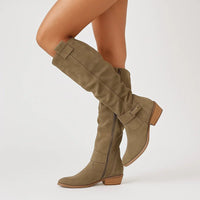 Women's Suede Knee High Boots | Block Heel Side Zip Detail