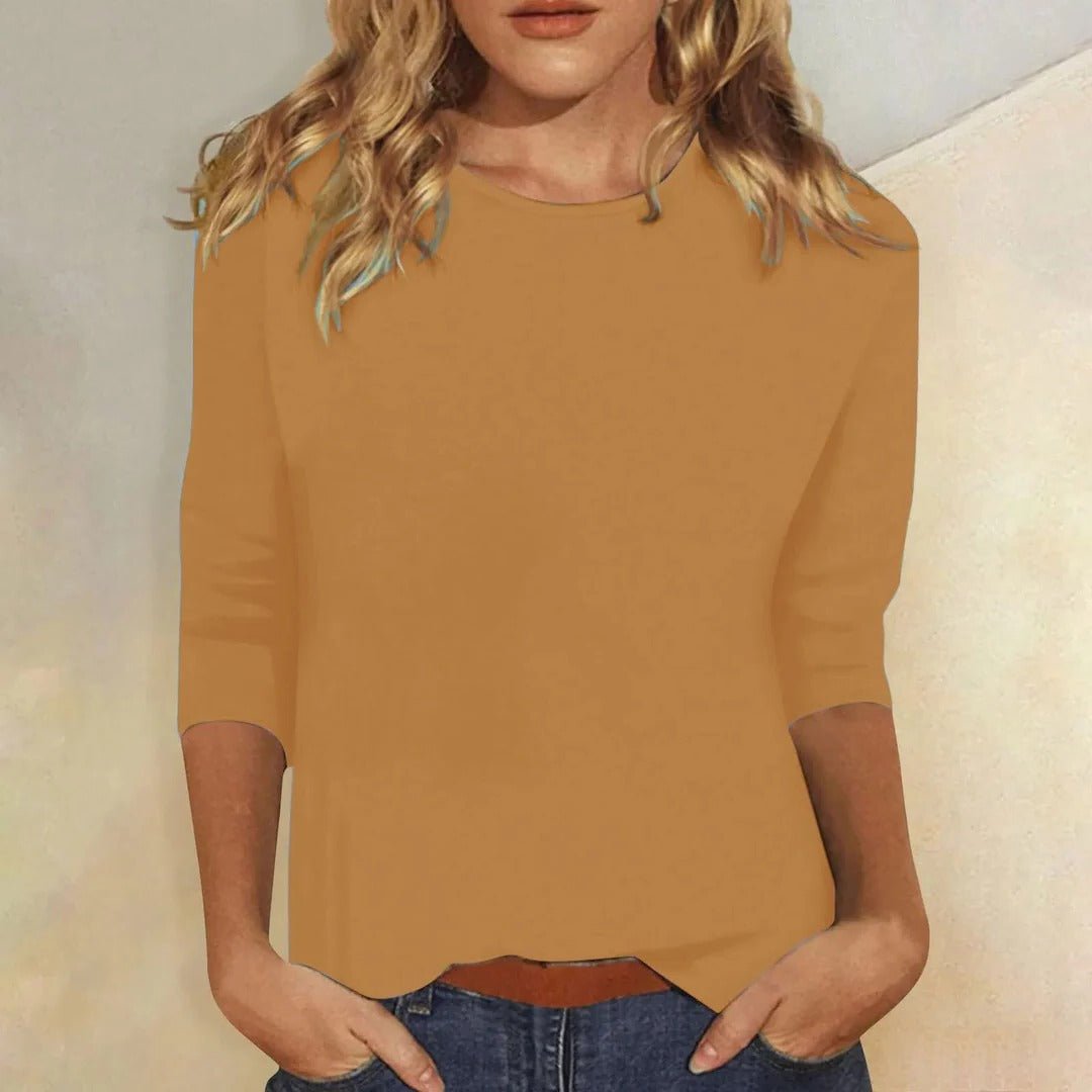 Women's Three Quarter Sleeve Crew Neck Top | Everyday Relaxed Fit Full