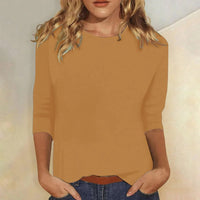 Women's Three Quarter Sleeve Crew Neck Top | Everyday Relaxed Fit Full