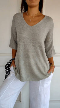 Women's Timeless V-Neck Top | Batwing Sleeve Curved Hem Full