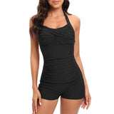 Maillot de bain une pièce amincissant avec contrôle du ventre pour femme | Shorty de sport angle plat