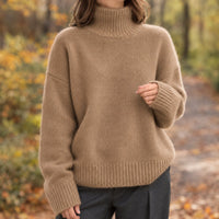 Women's Turtleneck Sweater | Dropped Shoulder Relaxed Knit Close Up