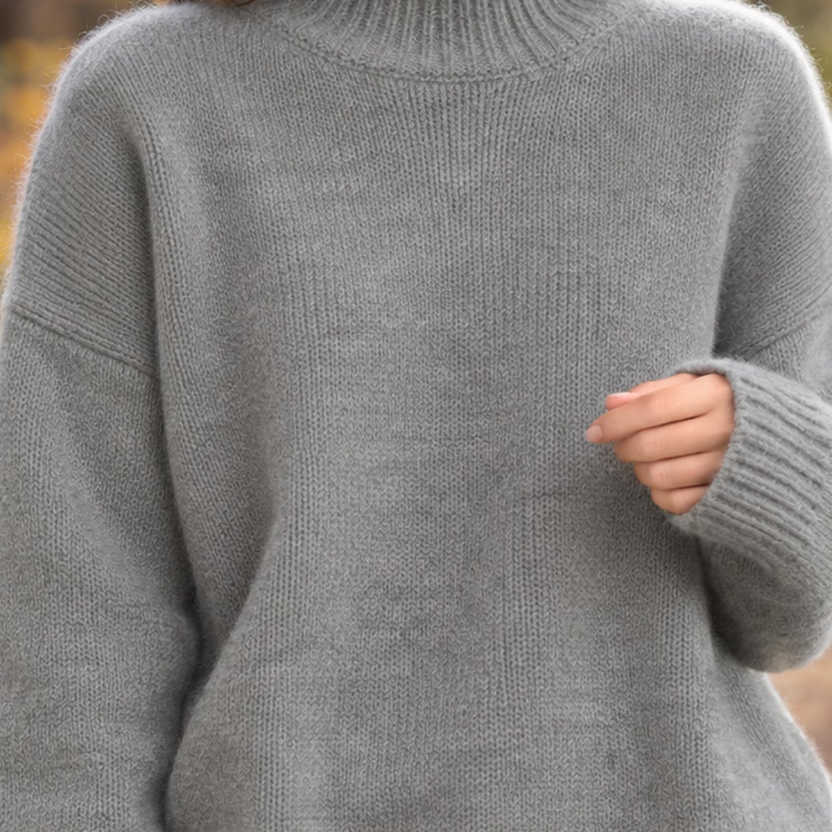 Women's Turtleneck Sweater | Dropped Shoulder Relaxed Knit Front