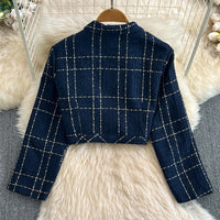 Women's Tweed 2 Piece Set | Cropped Blazer Sleeveless Dress Back