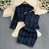 Women's Tweed 2 Piece Set | Cropped Blazer Sleeveless Dress Detail