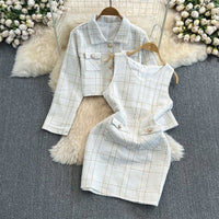 Women's Tweed 2 Piece Set | Cropped Blazer Sleeveless Dress Front