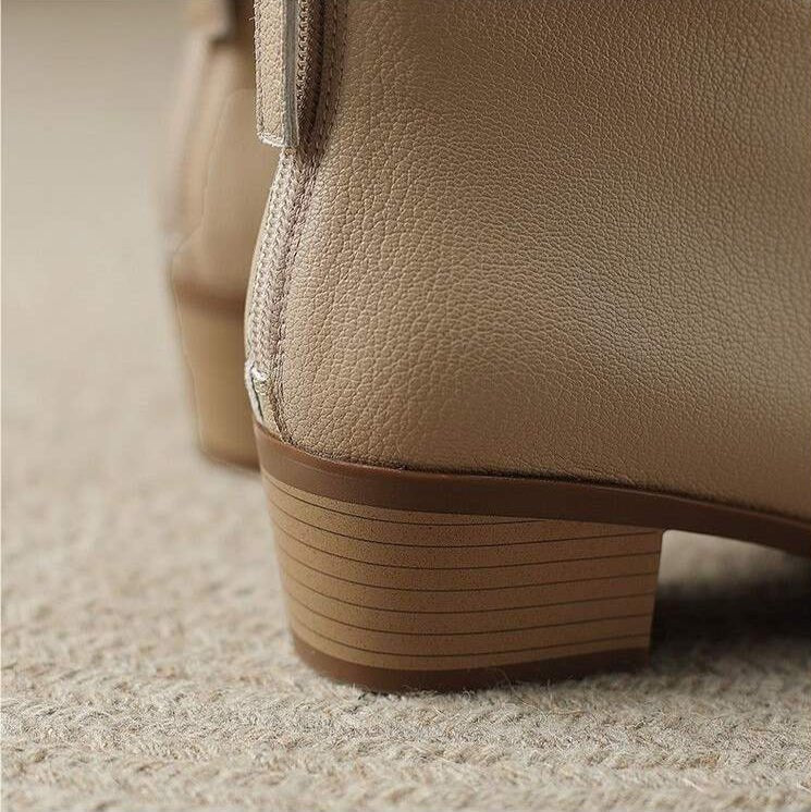Women's V-Cut Leather Boots | Pointed Toe Ankle View 11