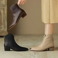 Women's V-Cut Leather Boots | Pointed Toe Ankle View 13