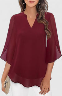 Women's V-Neck Bell Sleeve Tunic Blouse | Relaxed Everyday Top Angle