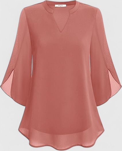 Women's V-Neck Bell Sleeve Tunic Blouse | Relaxed Everyday Top Full