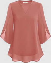 Women's V-Neck Bell Sleeve Tunic Blouse | Relaxed Everyday Top Full