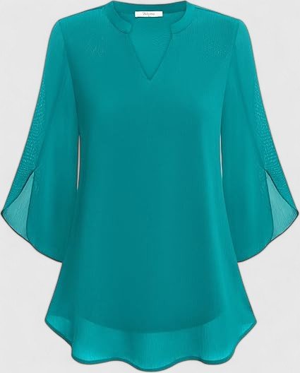 Women's V-Neck Bell Sleeve Tunic Blouse | Relaxed Everyday Top Hero