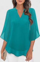 Women's V-Neck Bell Sleeve Tunic Blouse | Relaxed Everyday Top